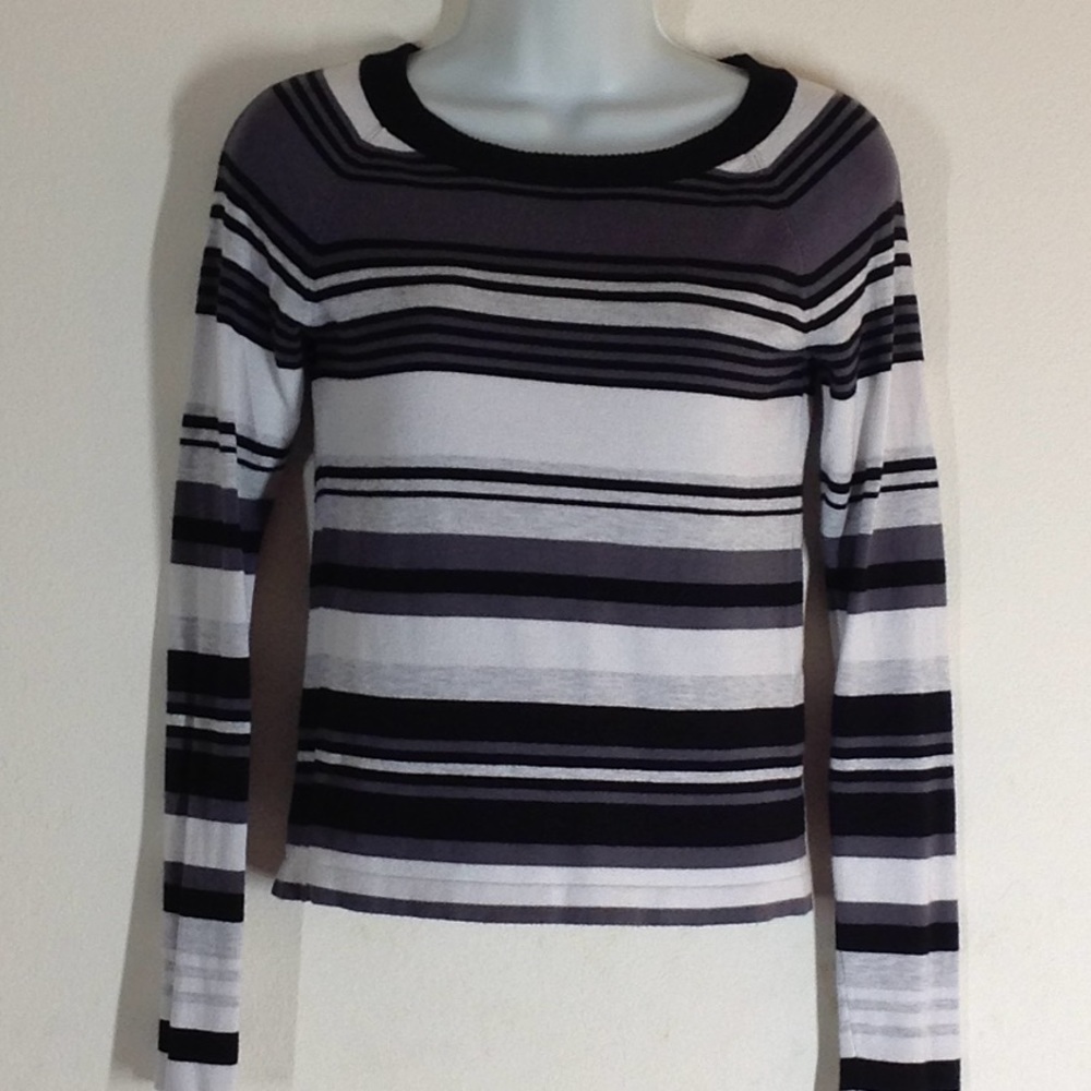 Express Color Block Stripe Black/Gray/White Sweate - image 1